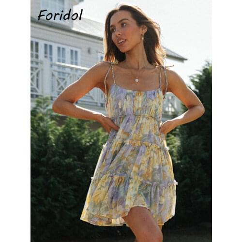 Floral Print Boho Sundress Women Ruffle Summer Dress Casual Beach Short Dress Vintage slip Dress Women Fashion Clothing 2021
