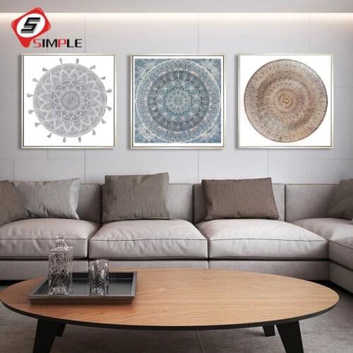 Silver Moroccan Dish Canvas Painting Denim Effect Studded Artwork Poster Wall Picture For living Room Modern Abstract Home Decor