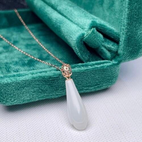 SHILOVEM 18k yellow gold real natural white Jasper pendants Christmas Gift fine Jewelry plant wedding no necklace mymz08196654hb