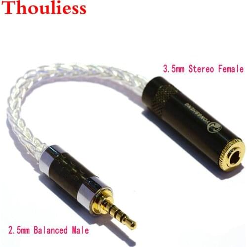 Thouliess 2.5mm Balance Male Interface 4 Pole Plug Turn to 3.5mm Female Jack Adpter Cable 8 Core Single Plated Silver Audio Wire