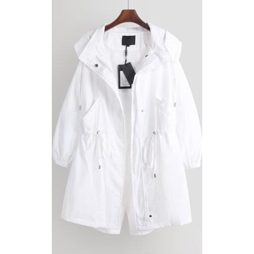 Womens 2020 Spring Autumn White Trench Coat Women Casual Letter Zipper Hooded Straight Loose Tooling Windbreaker Female Z965