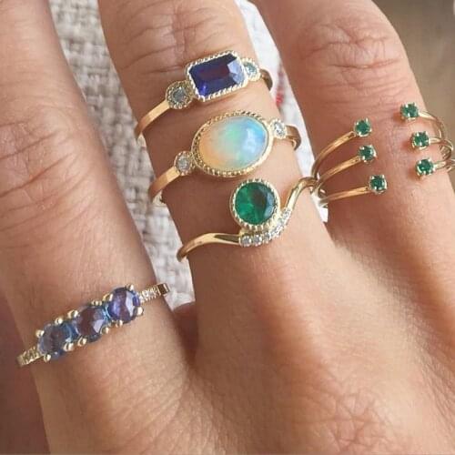 Three stone design simple finger ring 925 sterling silver vermeil minimal design blue baguette stone thin band cute 925 jewelry