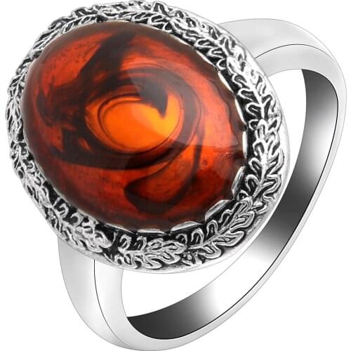 UFOORO Bright Red Oval Stone Oriental Dragon White Gold Rings Jewelry Romantic Finger Rings For Women Fashion Jewelry Gift