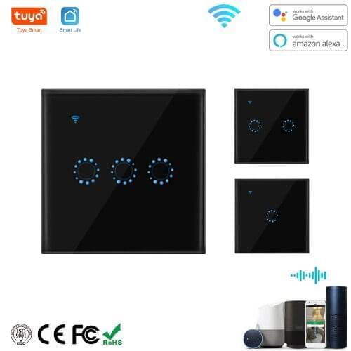 Tuya WiFi Smart Switch Touch Panel Wall Light Switch UK EU Remote Control with Alexa Google Home 1/2/3 Gang