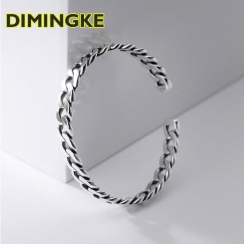 DIMINGKE Vintage Thai Silver Hemp Rope Bracelet 100%-S925 Sterling Silver Open Bracelet Fine Jewelry Party Birthday Gift