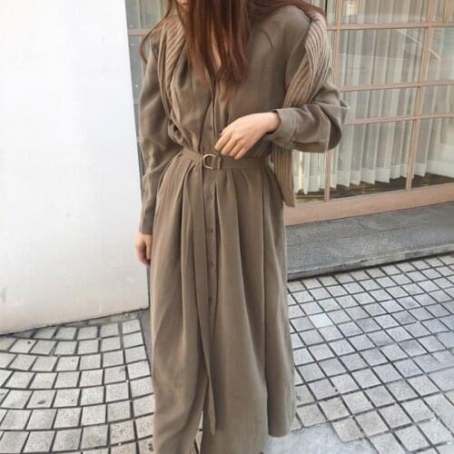 Wavsiyier Solid Belt Loose Winter 2020 Dresses Party Long Sleeve Woman Korean Style Spring Elegant A-line Vintage Dress Women