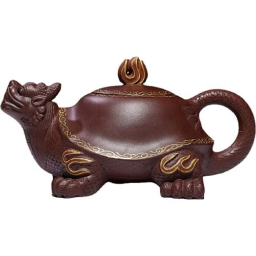 Yixing Handmade Raw Ore Purple Clay Dragon Turtle Purple Sand Single Teapot Texture Moisturizing