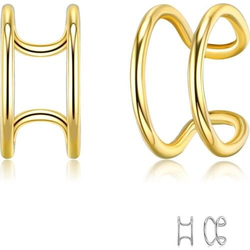 ZEMIOR Cuff Earrings For Women 925 Sterling Silver Gold Color Rock Punk Non Piercing Clip Earring Not Allergic Silver Jewelry