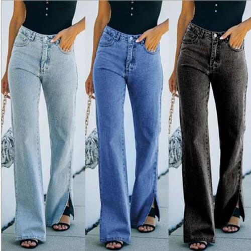 Free Shipping New Fashion Women High Waist Jeans Casual Loose Straight Full Length Pants Ladies Wide Leg Streetwear Cotton Denim