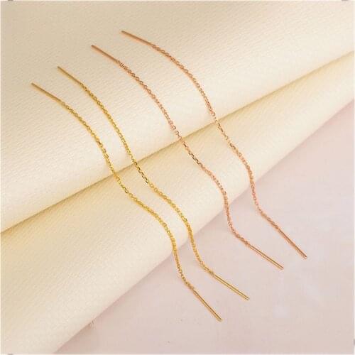 18Kt Solid Gold Earrings Line Women Luck Tiny O Chain Dangle Earrings 78mmL Au750