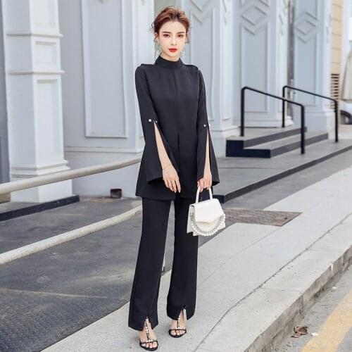New arrival fashion women sets summer office lady casual long sleeve shirt and long pant work style high quality two piece sets