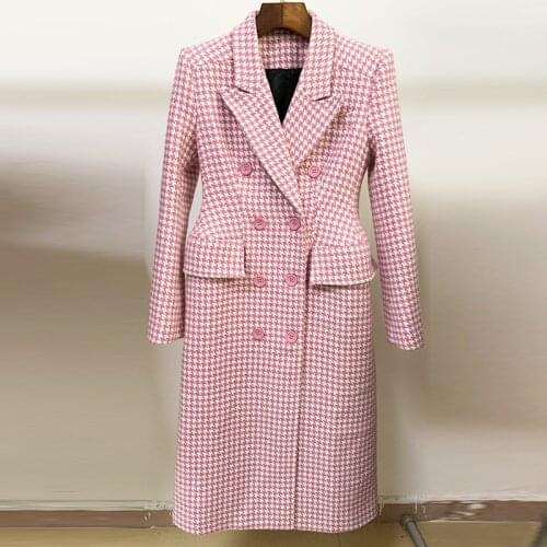 New Designer Womens double-breasted plaid tweed overcoat England Style elegant coat C792