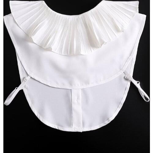 066C Women Sweet Lolita Doll False Collar Detachable Dickey Blouse Lotus Pleated Ruffled Shawl White Lapel Half Shirt Crop Top