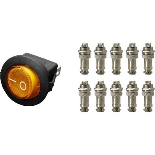 1 Pcs 12V 16A LED Bipolar Rocker Switch & 10 Pair 4 Pin Male Female Panel Connector 16mm GX16-4 Aviation Plug