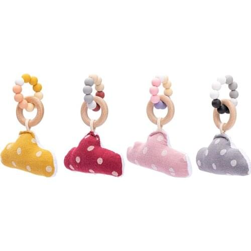 1PC Baby Teether Bracelet Cloud Shape With Silicone Beads Wooden Rattle Food Grade Teether Baby Nursing Accessories Classic Toy