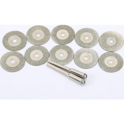 10pc Diamond Discs +2pcs Arbor Shaft 20mm Thin Grinding Slice MINI Cutoff Wheel Refine Jade jewelry making Craft Rotary Tools
