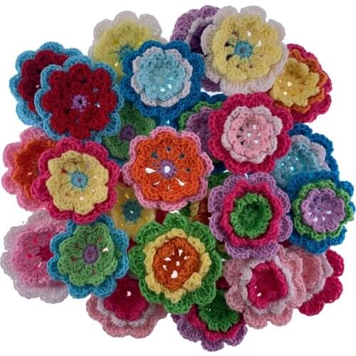 10Pcs Cotton Knitting Flower For Hairpin Hat Shoes Clothing Hand Crochet Fabric Pads DIY Craft Apparel Accessories 4.5cm