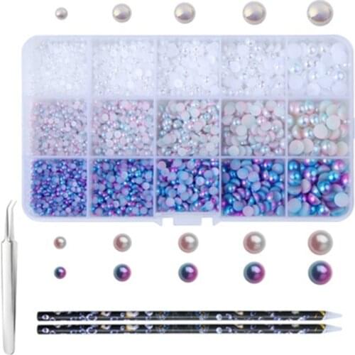 6200 Pcs ABS Half Round Pearls, 3-8 mm Gradient Flatback Pearl Beads for Nail Art Craft DIY Decoration