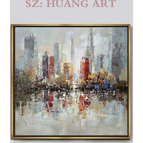 Abstract building paintings for wall art 100% handmade knife canvas oil painting for decoration color New York city paintings