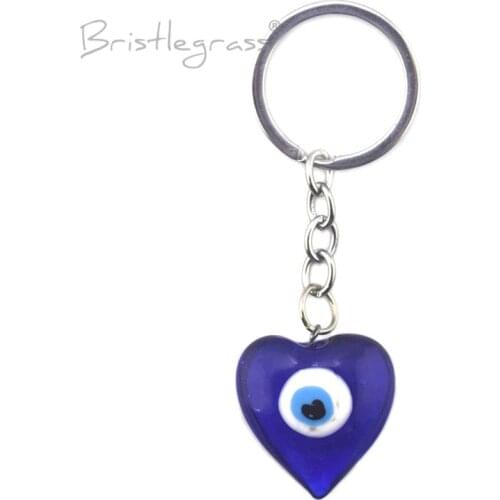 BRISTLEGRASS Turkish Blue Evil Eye Heart Keychain Key Chain Ring Holder Amulets Lucky Charm Hanging Pendants Blessing Protection