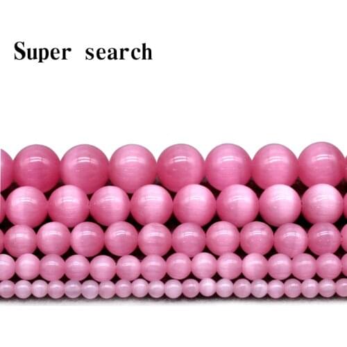 Pink Cat Eye Beads 4/6/8/10/12MM Natural Glass String Loose Space Beads Opal DIY Charm Beads for Jewelry Making Bracelet