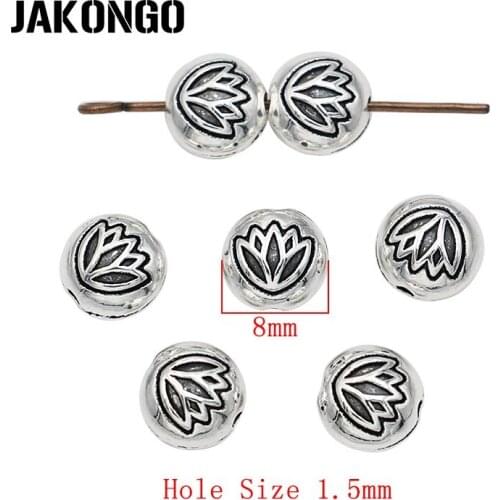 50PCS Lotus Flower Spacer Beads Antique Silver Plated Loose Beads for Jewelry Making Bracelet Accessories DIY Handmade Craft