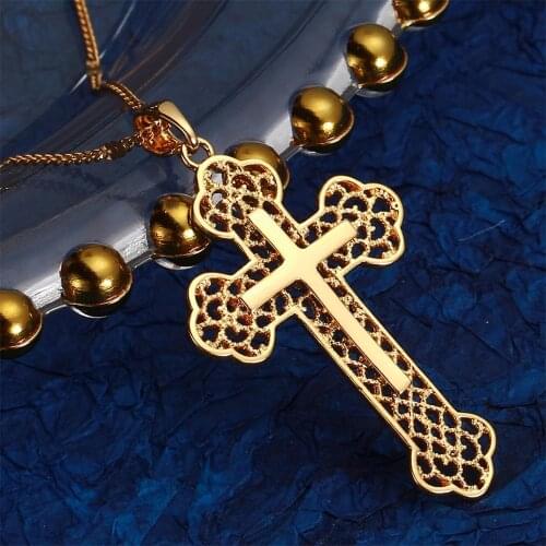 Gold Color Classical Catholic Multilayer Cross Pendant Necklace Fashion Cross Chain Jewelry