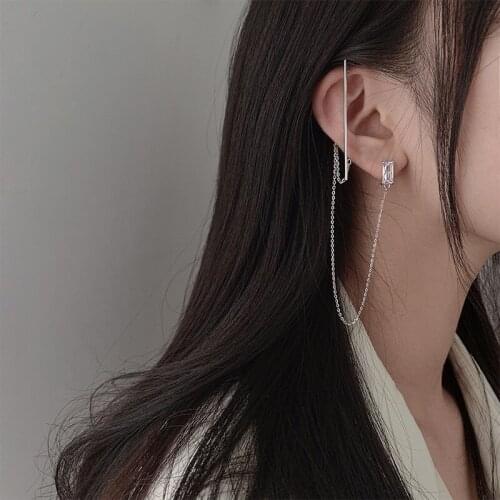 A Girl 1PC Korean Elegant Bar Chain Long Tassel Hanging Drop Earrings For Women Shiny Zircon Pendientes Fashion Party Jewelry