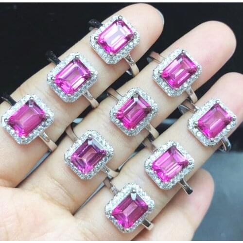 New Wedding Ring Real Natural Pink Topaz EC Cut 6x8mm 925 Sterling Silver Ring Wedding Jewelry Women Rings Adjustable Rings Size