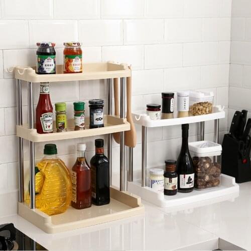 Stainless Steel Kitchen Organizer Plastic Spice Rack Multi-Layer Seasoning Holder Bathroom Multifunctional Storage Shelf