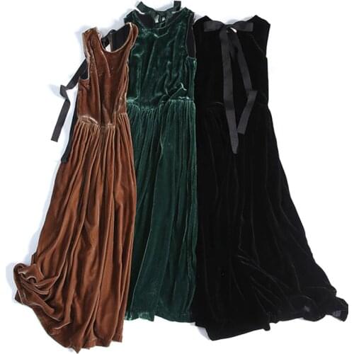 Lautaro Long pleated plus size velvet dress women Elegant maxi dresses for women summer 2020 Green black casual sleeveless dress