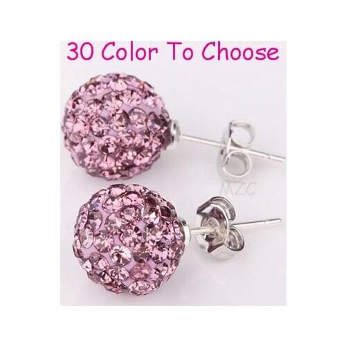 Best earing in aliexplress 10mm Pink Crystal Silver Plate Earrings Stud Jewelry gd32