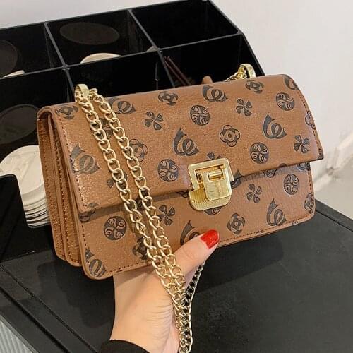Small Chain Womens Bag Printd Flower Crossbody Bags Female Luxury PU Leather Handbags 2021 New Trending Square Shoulder Bag Sac
