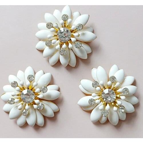 10 PCS 30mm Metal Alloy Multilayer Sunflowers Crystal Drops Of Glaze White Enamel Flowers DIY Accessories For Jewelry Making