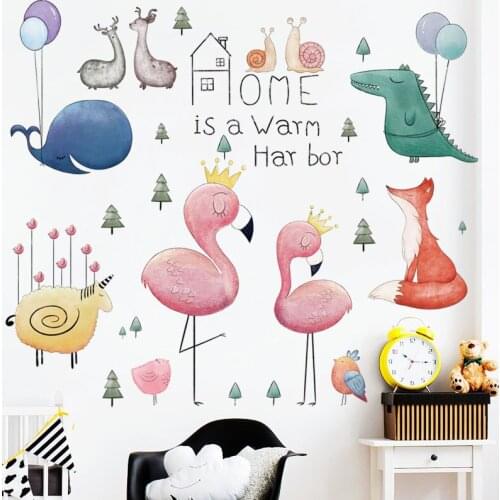 Cartoon Animals Flamingo Alpaca Balloon Wall Stickers for Kidss Room Decor Living Room Bedroom Decoration Removable Mural Art