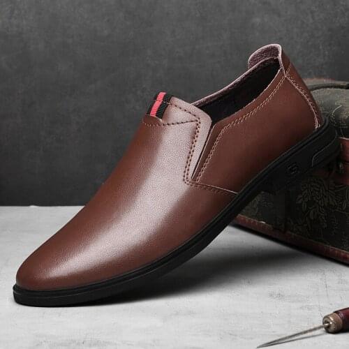 Genuine Leather Mens Flat Loafers Cowhide Male Walking Driving Shoes Moccasins Outdoor Office Business Dress Shoes Size 37-46