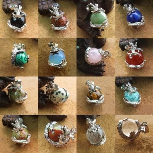 Men Jewelry China Dragon Wraps Natural Stones Round Women Bead Pendant Diy Handmade Necklace White Crystal Moonstone Amethyst