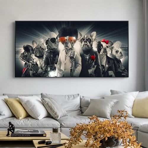 Funny Animal Dog Singing Hip Hop Wall Art Poster Cool Band Canvas Print Painting Nordic Living Room Decoration Pictures