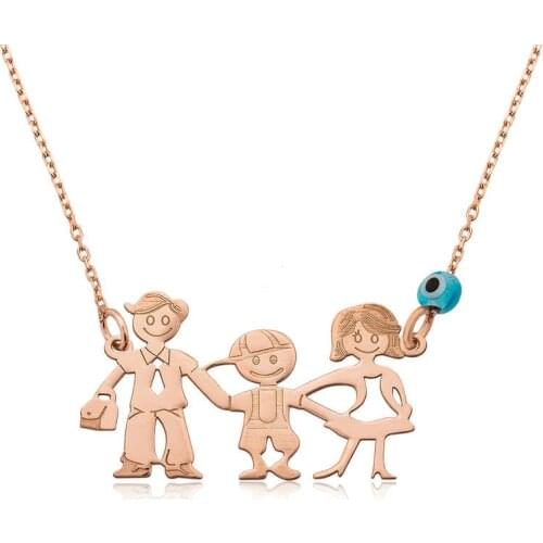 Real Silver 925 Jewelry sterling Silver Happy Family Women 'S Necklace