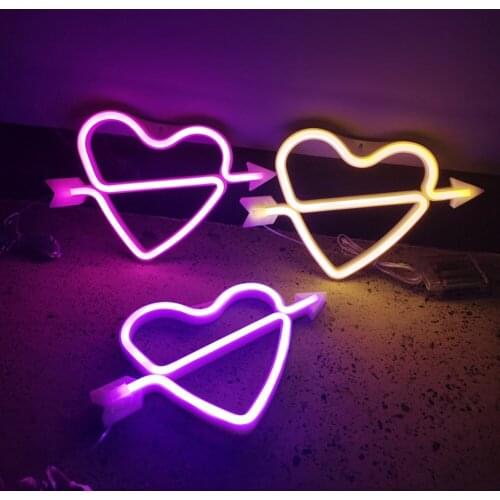Heart Arrow Shape LED Neon Light Colorful Rainbow Neon Sign Wall Hanging Night Lamp for Home Party Wedding Festival Decorations