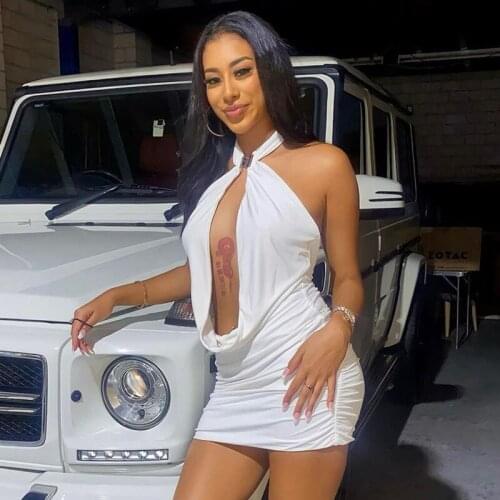 New buttoned neck deep V sexy navel exposed dress nightclub skirt