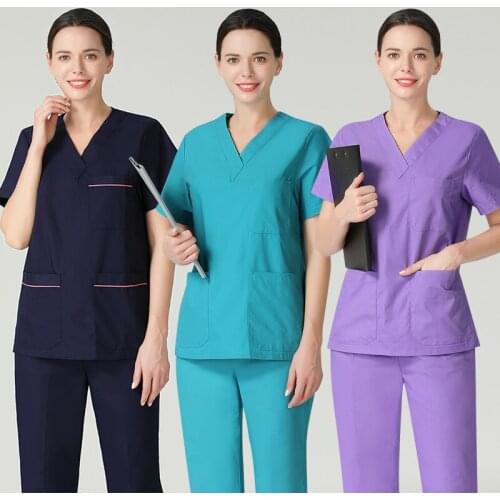Personality stitching workwear Beauty Salon Worker Scrub Shirt Pet beauty salon Spa Uniform Scrub set V-neck Scrub tops uniform