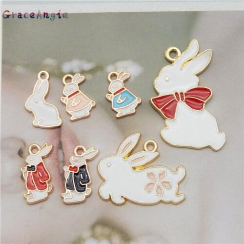 7/14pcs Fashion Animals charms for jewelry making Enamel Rabbit Drop Earrings Pendant Handmade Bracelet Brooch Pin Keychain DIY