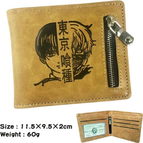 Anime Tokyo Ghoul PU Wallet Casual Mens Zipper Poucht Note Compartment Women Men Leather Purses Credit Coin Photo Holder