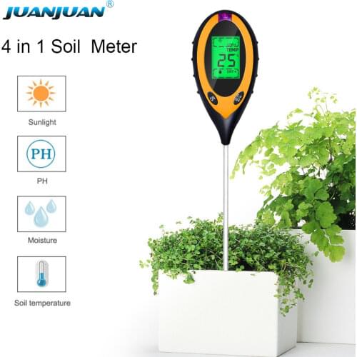 Professional Soil PH Meter 4 In1 LCD Temperature Solar Moisture PH Garden Soil Tester LCD Display 30% off