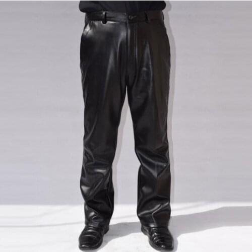 High waist straight loose faux leather pants mens feet pants motorcycle pu trousers for men personality fashion pantalon spring