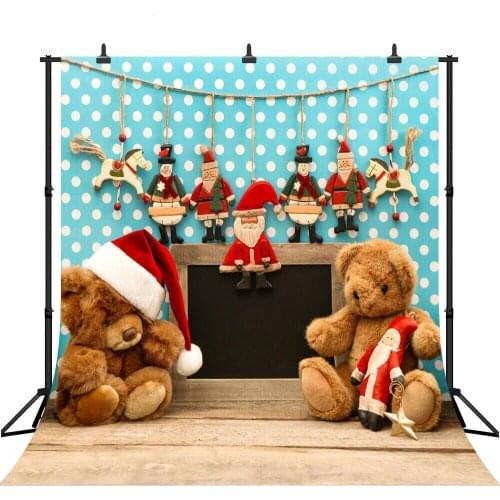 Christmas Gift Backdrop Toy Bear Wooden Floor Kids party Photography Backgrounds