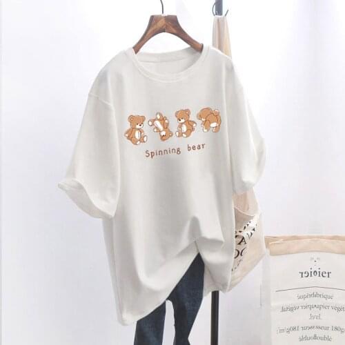 Bear Cartoon Print Graphic Tee Shirts 2021 Summer Clothes Short Sleeve Green Tops for Women Mujer Camisetas Ropa Plus Size Mujer