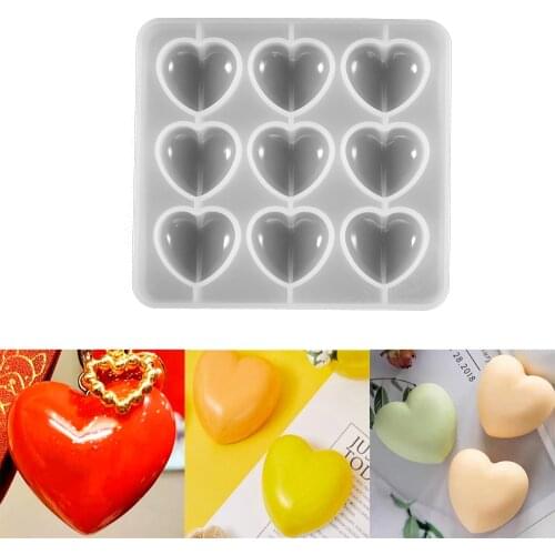 9 Cavity Heart Shape Epoxy Resin Silicone Molds Key Chain Pendants Casting Mould For Resin Jewelry Making Epoxy UV Jewelry Tools