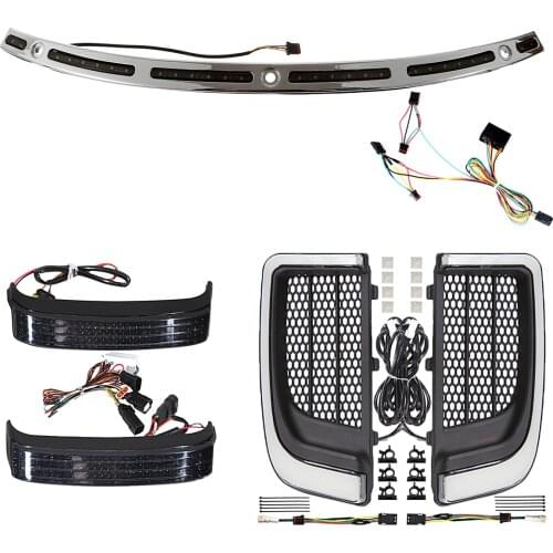 LED Windshiled Trims And Black Fairing Lower Grills Turn Signal Saddlebag Light For Harley Street Electra Glide 2014-2020